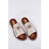 Zazoo Elegant Ladies Leather Slippers With Decoration 3008 Aged Gold | Shoptok.si