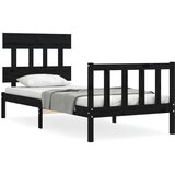 The Living Store Posteljni okvir z vzglavjem črn trden les - Posteljni Okvir, (21531252) | Shoptok.si