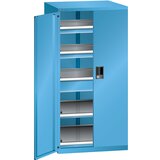 LISTA Predalnik s krilnimi vrati, višina 1450 mm, 2 polici, 3 predali, nosilnost 75 kg, svetlo moder | Shoptok.si