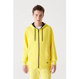 Avva Men's Neon Yellow Unisex Sweatshirt Hooded Inside Collar Fleece 3 Thread Zipper Standard Fit Normal K Cene
