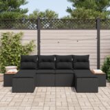 vidaXL 6 delni set vrtnega kavča z blazinami Črna poli ratan akacija | Shoptok.si