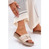 Boto Ladies Platform Slippers With Golden Decoration And Glitter Beige Morisela | shoptok.hr