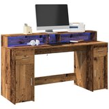 vidaXL Radni stol s LED svjetlima boja starog drva 160x55x91 cm drveni Cijene