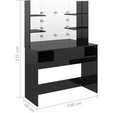 vidaXL Stolić za šminkanje LED 100 x 40 x 135 cm MDF sjajni crni | shoptok.hr