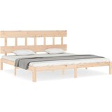 The Living Store Posteljni okvir z vzglavjem 200x200 cm trden les - Posteljni Okvir, (21525064) | Shoptok.si