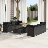 vidaXL 11-delni vrtni sofa set z blazinami črna poli ratan akacija, 3-delni vrtni jedilni set z blazinami črna poli ratan akacija Cene