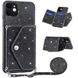INORCO Za iPhone 11 6,1-palčni PU usnje + TPU bleščeč prah, ovitek za telefon, trikotno držalo za kartice, etui za telefon s stojalom, (22035444) Cene