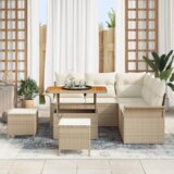 vidaXL 8-delni vrtni kavč set z blazinami Bež Poli ratan Akacija | Shoptok.si