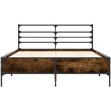 vidaXL Posteljni okvir dimljeni hrast 140x200 cm inž. les in kovina | Shoptok.si