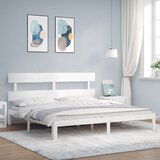 vidaXL Posteljni okvir z vzglavjem bel 200x200 cm trden les | Shoptok.si