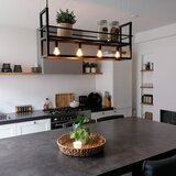 QAZQA Industrijska viseča svetilka črna z nosilcem 4-light - Cage Rack Cene