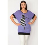 Şans Women's Plus Size Lilac Front Stones And Print Detailed Tunic Cene