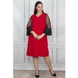 Şans Women's Plus Size Red Lace Detailed Dress Cene