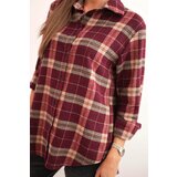 Kesi Włoski Women's cotton checkered shirt with a longer back burgundy | shoptok.hr