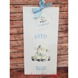  Unikatno Vabilo za krst s ovčko in majhno pentljico, modro REK102 | Shoptok.si