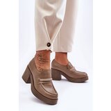 Boto Leather Half-Boots On A Heel With Decoration Dark Beige Gelanor | Shoptok.si