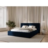 Cosmopolitan Design Temno modra žametna oblazinjena zakonska postelja s prostorom za shranjevanje in z letvenim dnom 200x200 cm Arendal – | Shoptok.si