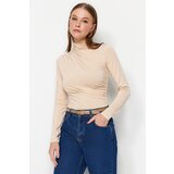 Trendyol Stone Gathered Detail High Neck Snaps Elastic Knitted Bodysuit | Shoptok.si