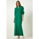  Women's Green Zipper Collar Ribbed Long Knitwear Dress Cijene
