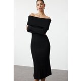 Trendyol Black Maxi Knitwear Basic Carmen Collar Dress Cene