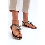 EVENTO Women's Flat Sandals With Decorative Flower Silver Edoni | Shoptok.si