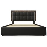 Lumor Oblazinjena postelja 140x200 cm z LED, 4 predali, nastavljiv vzglavnik - umetno usnje - črna, (22151095) | Shoptok.si
