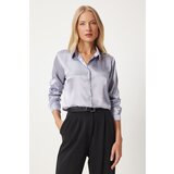  Women's Gray Lightly Draped Satin Surface Shirt | Shoptok.si