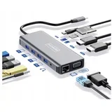USB‑C adapter hub 12v1 z 2x HDMI 4K, VGA, RJ45 gigabit, PD 87W, USB 3.0, SD/microSD, 3,5 mm, Mac/PC, (5000193582)
