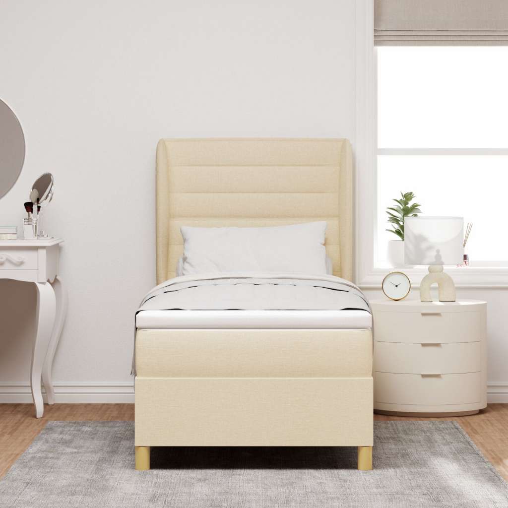 Box Spring Krevet s Dušekom Krem 90x190 cm Tkanina | shoptok.hr