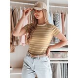 DStreet T-shirt damskie basic w paski LINESS kamelowy | ePonuda.com