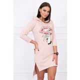 Kesi Dress with a long back and a colorful print in dark powder pink Cene