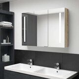 vidaXL LED kopalniška omarica z ogledalom 89x14x62 cm bela in hrast | Shoptok.si