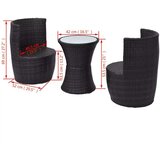 Poli 3-dijelni bistro set od poliratana s jastucima crni | shoptok.hr