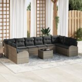 vidaXL 10-delni vrtni kavč set z blazinami črna poli ratan | Shoptok.si