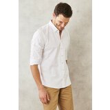 AC&Co / Altınyıldız Classics Men's White Slim Fit Narrow Cut 100% Cotton Dobby Button Collar Casual Shirt cene