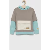 Sisley Otroški bombažen pulover rjava barva, s kapuco