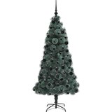 vidaXL Umretna praznična jelka z žogicami z stojalom Zelena 210 cm PET | Shoptok.si