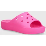 Crocs Natikači Classic Platform Slide ženski, roza barva, 208180