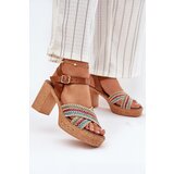 Zazoo Leather Heeled Sandals With Braiding On Straps Brown 40460 | Shoptok.si