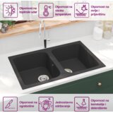  Kuhinjski umivaonik Crna 76 x 48 x 30 cm Kvarc i smola | shoptok.hr