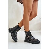 Boto Lacquered Worker Boots With Buckles Black Serizia | Shoptok.si