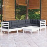 The Living Store Vrtna sedežna garnitura 6-delna z blazinami bela borovina - Vrtna Sedežna Garnitura, (21470622) | Shoptok.si