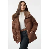 Trendyol Camel Regular Fit Für Collar Belted Puffer Jacket