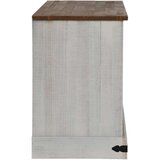 vidaXL TV omarica HALDEN z drsnimi vrati Bela 110x40x60 cm Masivni les | Shoptok.si