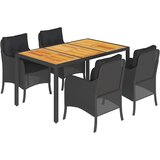  5-dijelni vrtni blagovaonski set s jastucima od poliratana crni Crna 150 cm table length | shoptok.hr