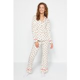 Trendyol Beige 100% Cotton Heart Patterned Shirt-Pants and Knitted Pajamas Set Cene