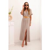 Kesi Włoski Long dress with a decorative belt fango | Shoptok.si