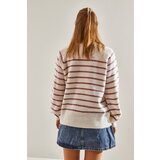 Bianco Lucci Women's Buttoned Collar Turtleneck Striped Knitwear Sweater | Shoptok.si