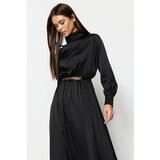 Trendyol Black Evening Dress with Draping Detail and Belt. | shoptok.hr