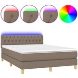  Krevet box spring s madracem LED smeđesivi 140x190 cm tkanina | shoptok.hr